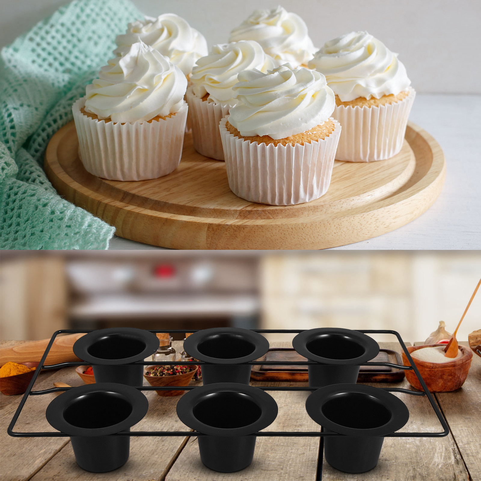 Muffin Tin Nonstick - 6컵 프리미엄 블랙 카본 스틸 논스틱