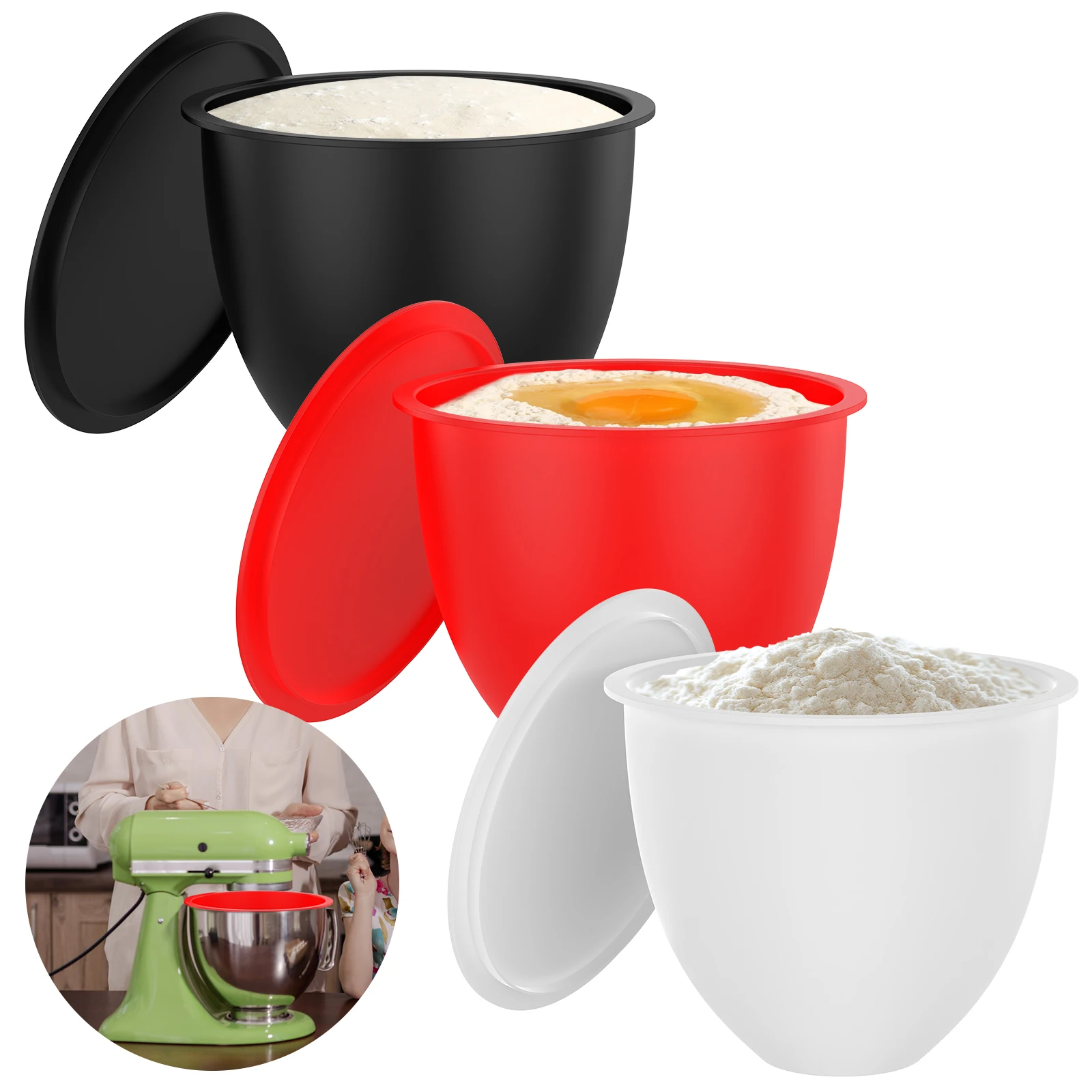 Kitchen Aid Baking Lid - 뚜껑이 포함된 3피스 실리콘 그릇, 믹서
