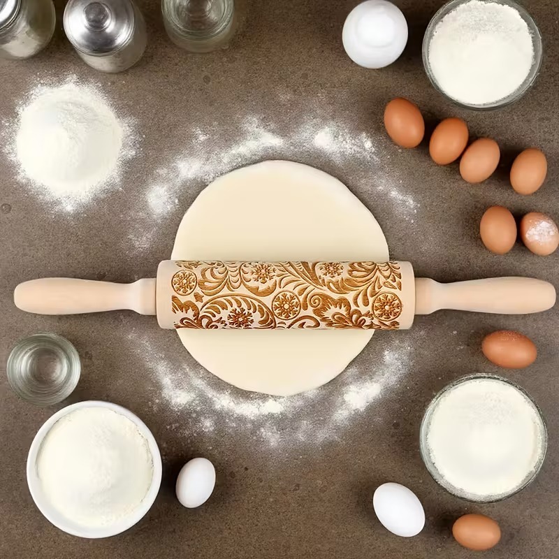 크리스마스 눈송이 무늬가 새겨진 나무 롤링 핀, 추수감 - Kitchen For Baking 리뷰 및 가격