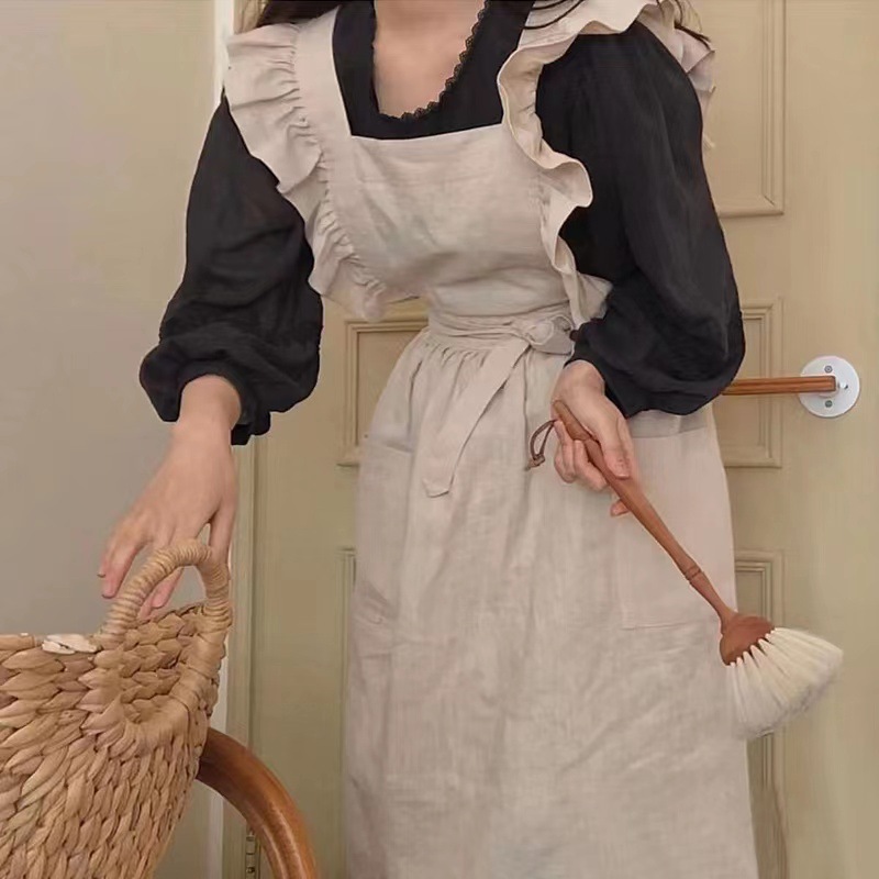 1PC 프랑스 목가적 꽃집 예술적 코튼 린넨 빈티지 앞 - Kitchen For Baking 리뷰 및 가격