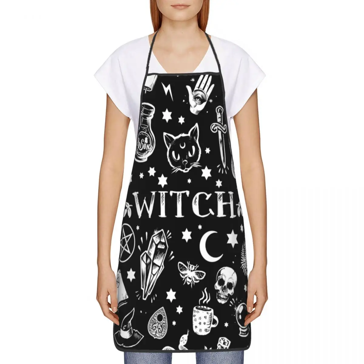 마녀 패턴 앞치마 남녀공용, 할로윈 오컬트 고딕 매직, - Kitchen Witch Baking 리뷰 및 가격